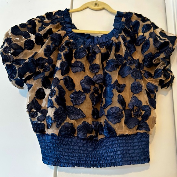 Gracia Tops - Gracia EUC Large Navy & Sheer Top